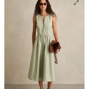 Reiss Liza 100% Cotton Corset Midi Dress in Sage Size 2